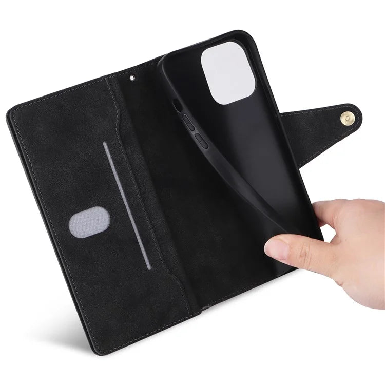 For iPhone 13 Pro Max Case Card Slots Leather Stand Phone Cover with Rivet Decor