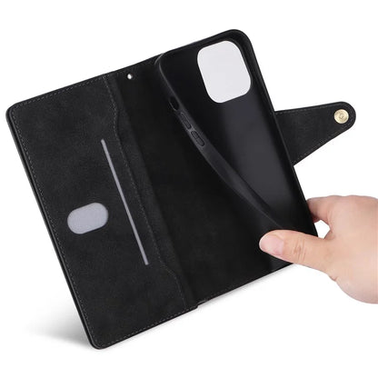 For iPhone 13 Pro Max Case Card Slots Leather Stand Phone Cover with Rivet Decor