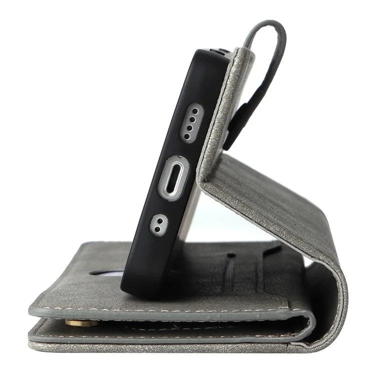For iPhone 13 6.1 inch Case PU Leather Zipper Pocket Stand Phone Cover with Rivet Decor