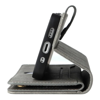 For iPhone 13 6.1 inch Case PU Leather Zipper Pocket Stand Phone Cover with Rivet Decor
