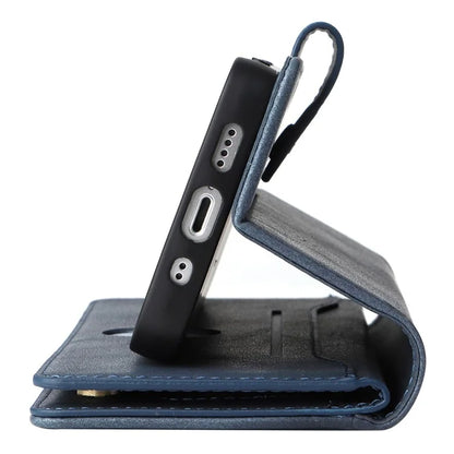 For iPhone 13 6.1 inch Case PU Leather Zipper Pocket Stand Phone Cover with Rivet Decor