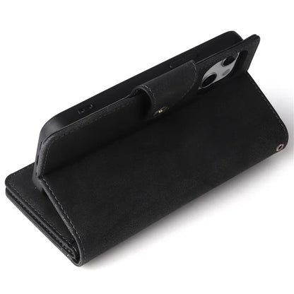 For iPhone 13 6.1 inch Case PU Leather Zipper Pocket Stand Phone Cover with Rivet Decor