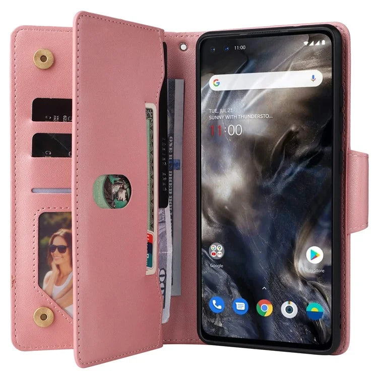 For OnePlus Nord Case PU Leather Foldable Stand Wallet Phone Cover with Rivet Decor
