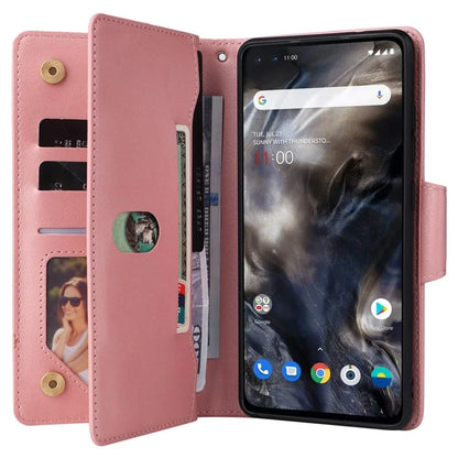 For OnePlus Nord Case PU Leather Foldable Stand Wallet Phone Cover with Rivet Decor