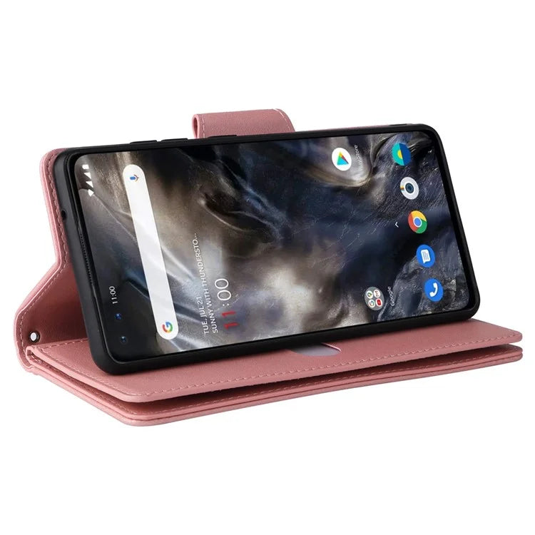 For OnePlus Nord Case PU Leather Foldable Stand Wallet Phone Cover with Rivet Decor