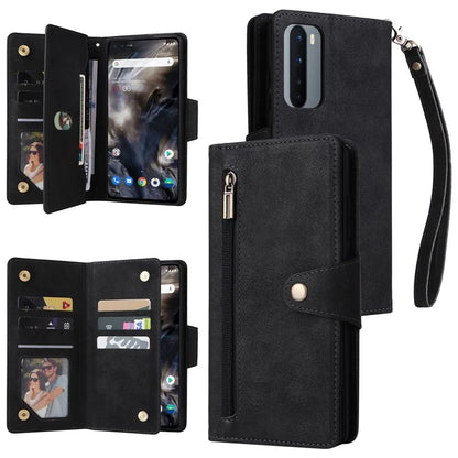 For OnePlus Nord Case PU Leather Foldable Stand Wallet Phone Cover with Rivet Decor