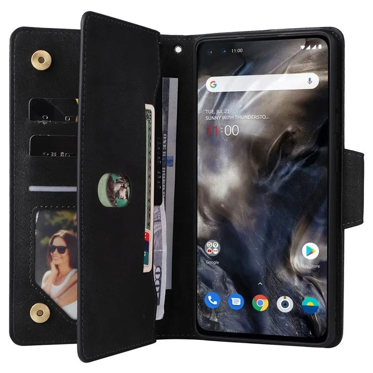 For OnePlus Nord Case PU Leather Foldable Stand Wallet Phone Cover with Rivet Decor