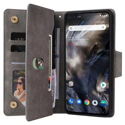 For OnePlus Nord Case PU Leather Foldable Stand Wallet Phone Cover with Rivet Decor