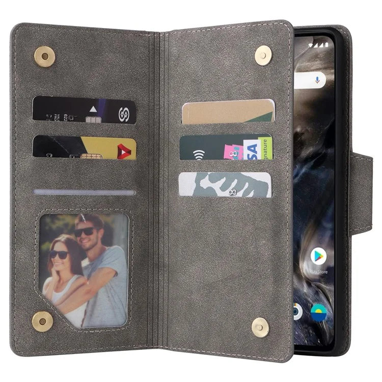 For OnePlus Nord Case PU Leather Foldable Stand Wallet Phone Cover with Rivet Decor