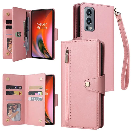 For OnePlus Nord 2 5G Case Rivet Decor Card Holder Wallet Full Protection Phone Cover