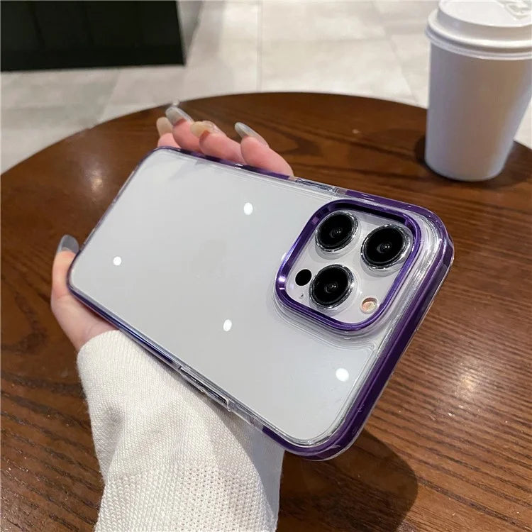For iPhone 15 Pro Clear Case Metal Camera Frame PC+TPU Phone Shell