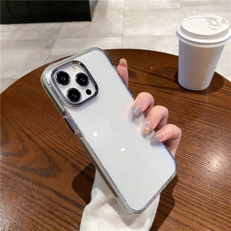 For iPhone 15 Pro Clear Case Metal Camera Frame PC+TPU Phone Shell