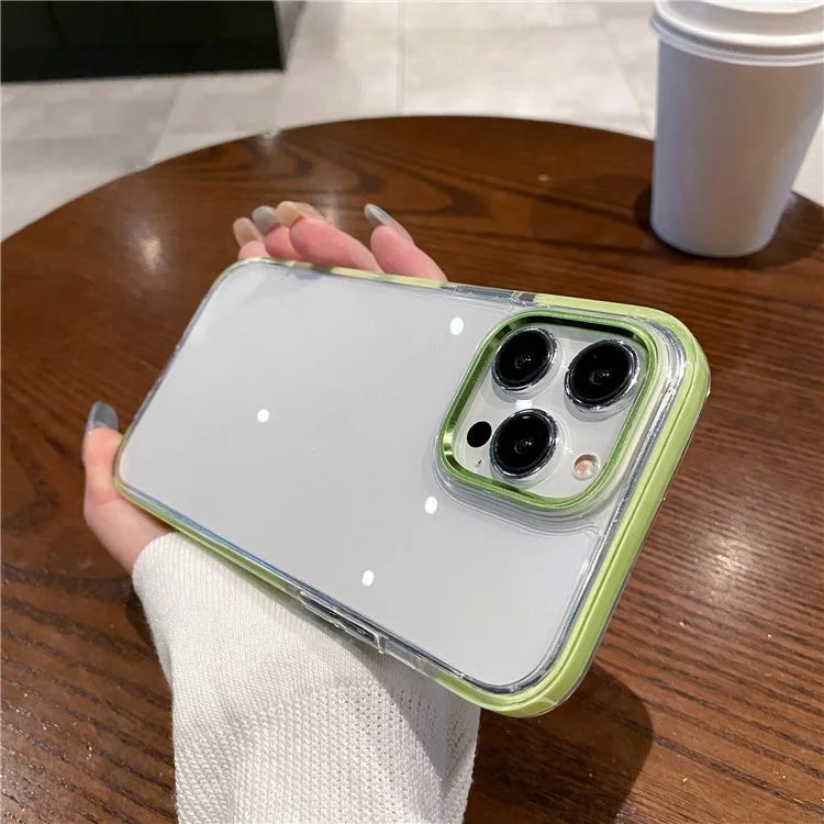 For iPhone 15 Pro Clear Case Metal Camera Frame PC+TPU Phone Shell
