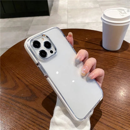 For iPhone 15 Pro Clear Case Metal Camera Frame PC+TPU Phone Shell