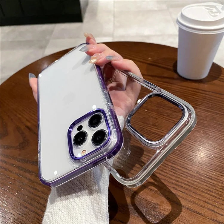 For iPhone 15 Pro Clear Case Metal Camera Frame PC+TPU Phone Shell