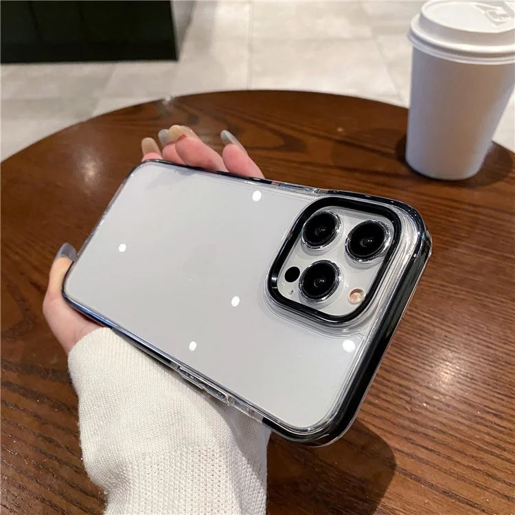 For iPhone 15 Pro Clear Case Metal Camera Frame PC+TPU Phone Shell