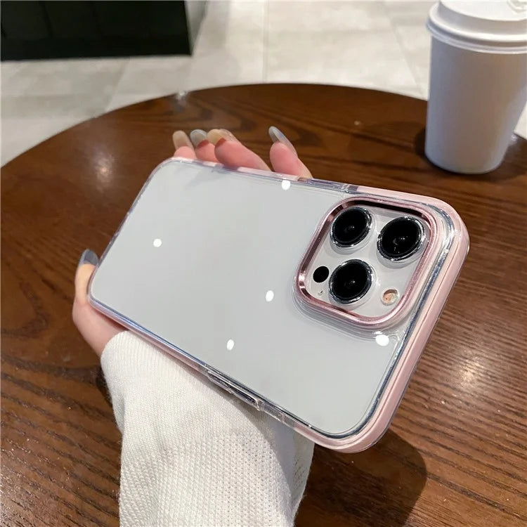 For iPhone 15 Pro Clear Case Metal Camera Frame PC+TPU Phone Shell