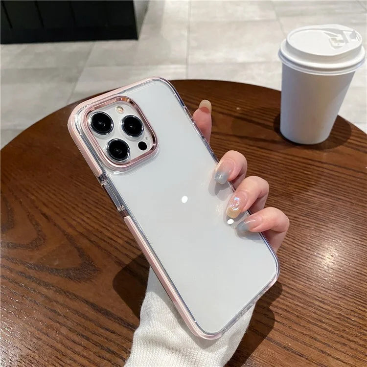 For iPhone 15 Pro Clear Case Metal Camera Frame PC+TPU Phone Shell