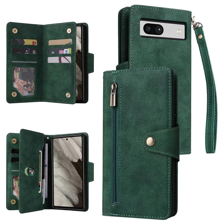 For Google Pixel 7a Case Multiple Card Slots PU Leather Phone Cover with Rivet Decor