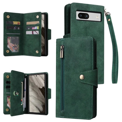 For Google Pixel 7a Case Multiple Card Slots PU Leather Phone Cover with Rivet Decor