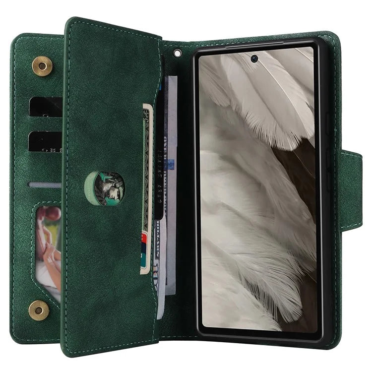 For Google Pixel 7a Case Multiple Card Slots PU Leather Phone Cover with Rivet Decor