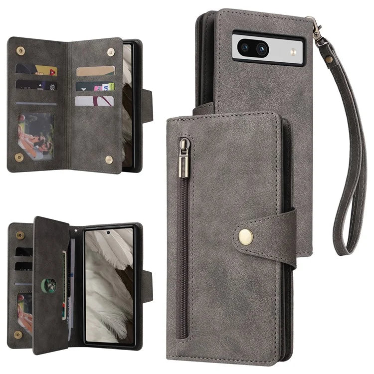 For Google Pixel 7a Case Multiple Card Slots PU Leather Phone Cover with Rivet Decor
