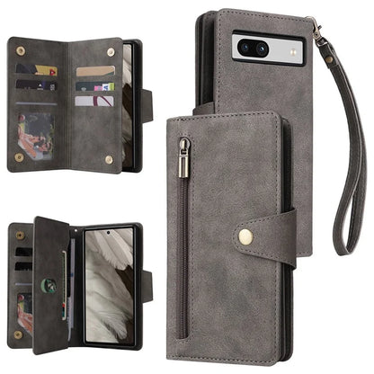 For Google Pixel 7a Case Multiple Card Slots PU Leather Phone Cover with Rivet Decor