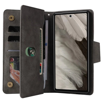 For Google Pixel 7a Case Multiple Card Slots PU Leather Phone Cover with Rivet Decor