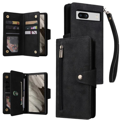 For Google Pixel 7a Case Multiple Card Slots PU Leather Phone Cover with Rivet Decor