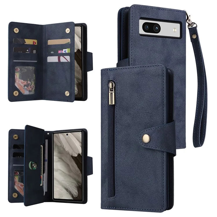 For Google Pixel 7a Case Multiple Card Slots PU Leather Phone Cover with Rivet Decor