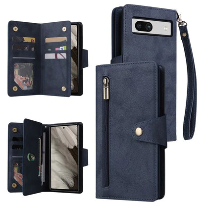 For Google Pixel 7a Case Multiple Card Slots PU Leather Phone Cover with Rivet Decor