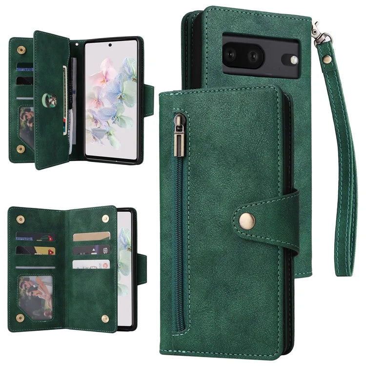 For Google Pixel 7 5G Case Multiple Card Slots Rivet Decor Leather Stand Phone Cover