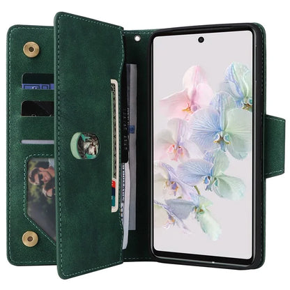 For Google Pixel 7 5G Case Multiple Card Slots Rivet Decor Leather Stand Phone Cover