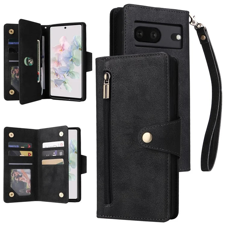 For Google Pixel 7 5G Case Multiple Card Slots Rivet Decor Leather Stand Phone Cover