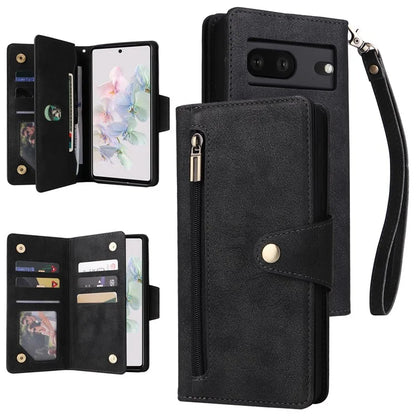 For Google Pixel 7 5G Case Multiple Card Slots Rivet Decor Leather Stand Phone Cover