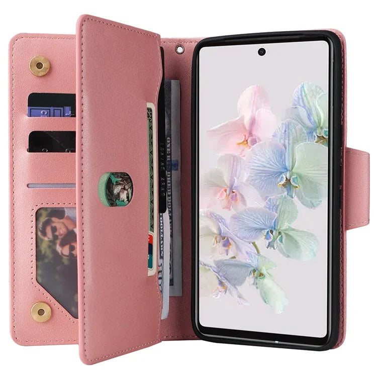For Google Pixel 7 5G Case Multiple Card Slots Rivet Decor Leather Stand Phone Cover