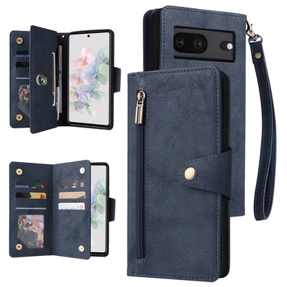 For Google Pixel 7 5G Case Multiple Card Slots Rivet Decor Leather Stand Phone Cover