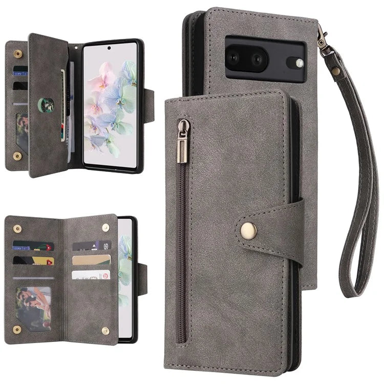 For Google Pixel 7 5G Case Multiple Card Slots Rivet Decor Leather Stand Phone Cover