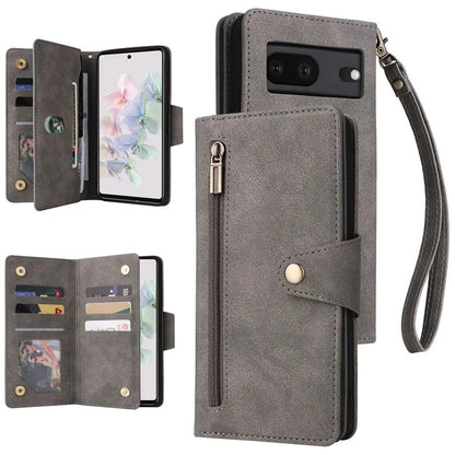 For Google Pixel 7 5G Case Multiple Card Slots Rivet Decor Leather Stand Phone Cover