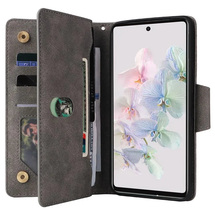 For Google Pixel 7 5G Case Multiple Card Slots Rivet Decor Leather Stand Phone Cover