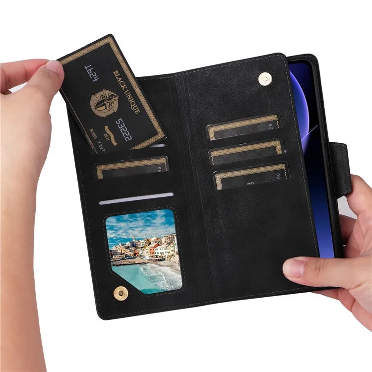 For Xiaomi Redmi K60 Ultra / 13T / 13T Pro Magnetic Case Rivet Decor PU Leather Zipper Wallet Cover