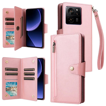 For Xiaomi Redmi K60 Ultra / 13T / 13T Pro Magnetic Case Rivet Decor PU Leather Zipper Wallet Cover