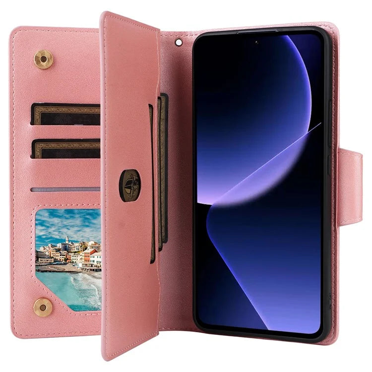 For Xiaomi Redmi K60 Ultra / 13T / 13T Pro Magnetic Case Rivet Decor PU Leather Zipper Wallet Cover