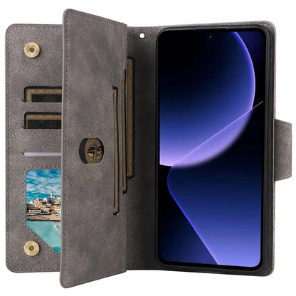 For Xiaomi Redmi K60 Ultra / 13T / 13T Pro Magnetic Case Rivet Decor PU Leather Zipper Wallet Cover