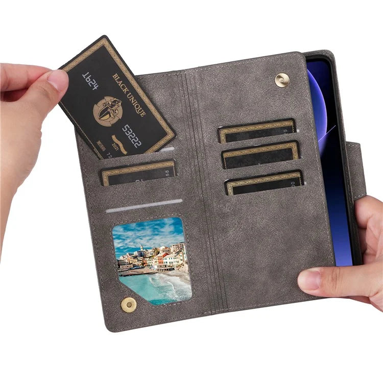For Xiaomi Redmi K60 Ultra / 13T / 13T Pro Magnetic Case Rivet Decor PU Leather Zipper Wallet Cover