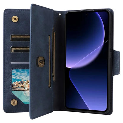 For Xiaomi Redmi K60 Ultra / 13T / 13T Pro Magnetic Case Rivet Decor PU Leather Zipper Wallet Cover
