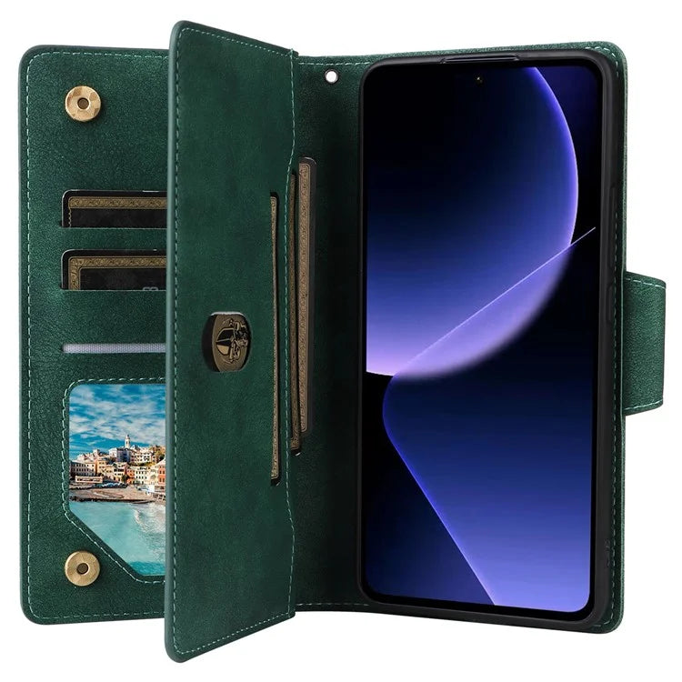 For Xiaomi Redmi K60 Ultra / 13T / 13T Pro Magnetic Case Rivet Decor PU Leather Zipper Wallet Cover