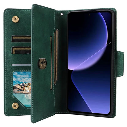 For Xiaomi Redmi K60 Ultra / 13T / 13T Pro Magnetic Case Rivet Decor PU Leather Zipper Wallet Cover
