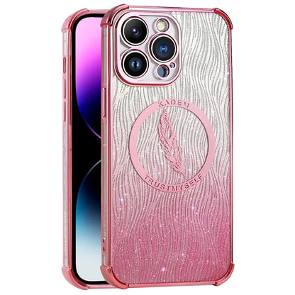 KADEM For iPhone 13 Pro 6.1 inch Case Glitter Feather Pattern TPU Electroplated Phone Cover