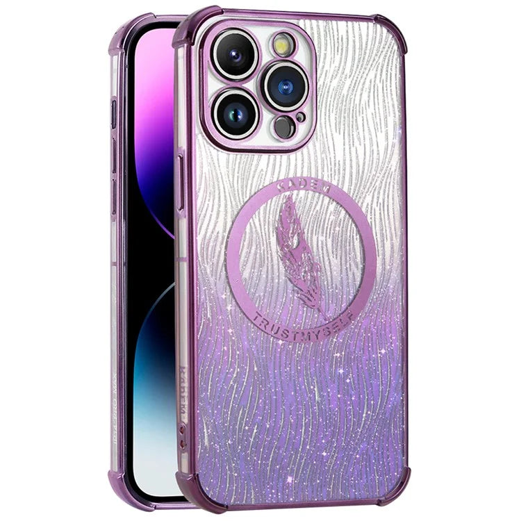 KADEM For iPhone 13 Pro 6.1 inch Case Glitter Feather Pattern TPU Electroplated Phone Cover